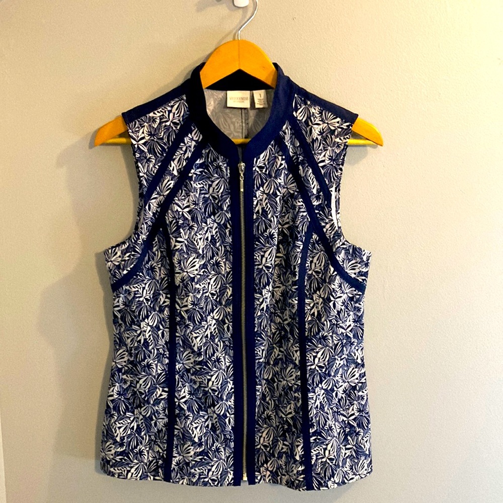 Chico's Blue and White Patterned Vest